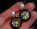 Black Onyx, Abalone Shell, and Pearl Stud Earrings