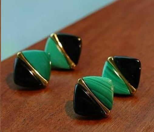 Onyx / Malachite Cube Stud Earrings