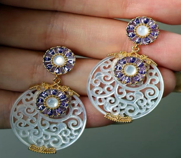 Openwork Carved White Mother-of-Pearl - Earrings
